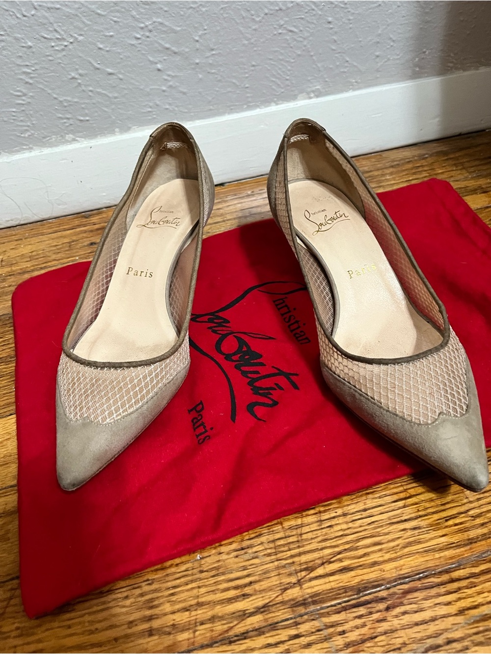 Christian Louboutin Mireille 45 Suede and Mesh Kitten Heel